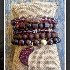 Boho “ Zambia Mahogany ” 5 Strand Bracelet with Natural Stones and Charms R4B